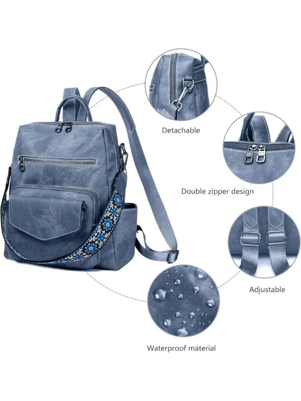 Stylish PU Leather Backpack Purse for Women - Small Travel Handbag, Blue